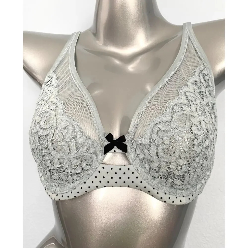 Victoria's Secret Nwt Body by Victoria Blue Dot Lace Unlined Demi Bra 36C